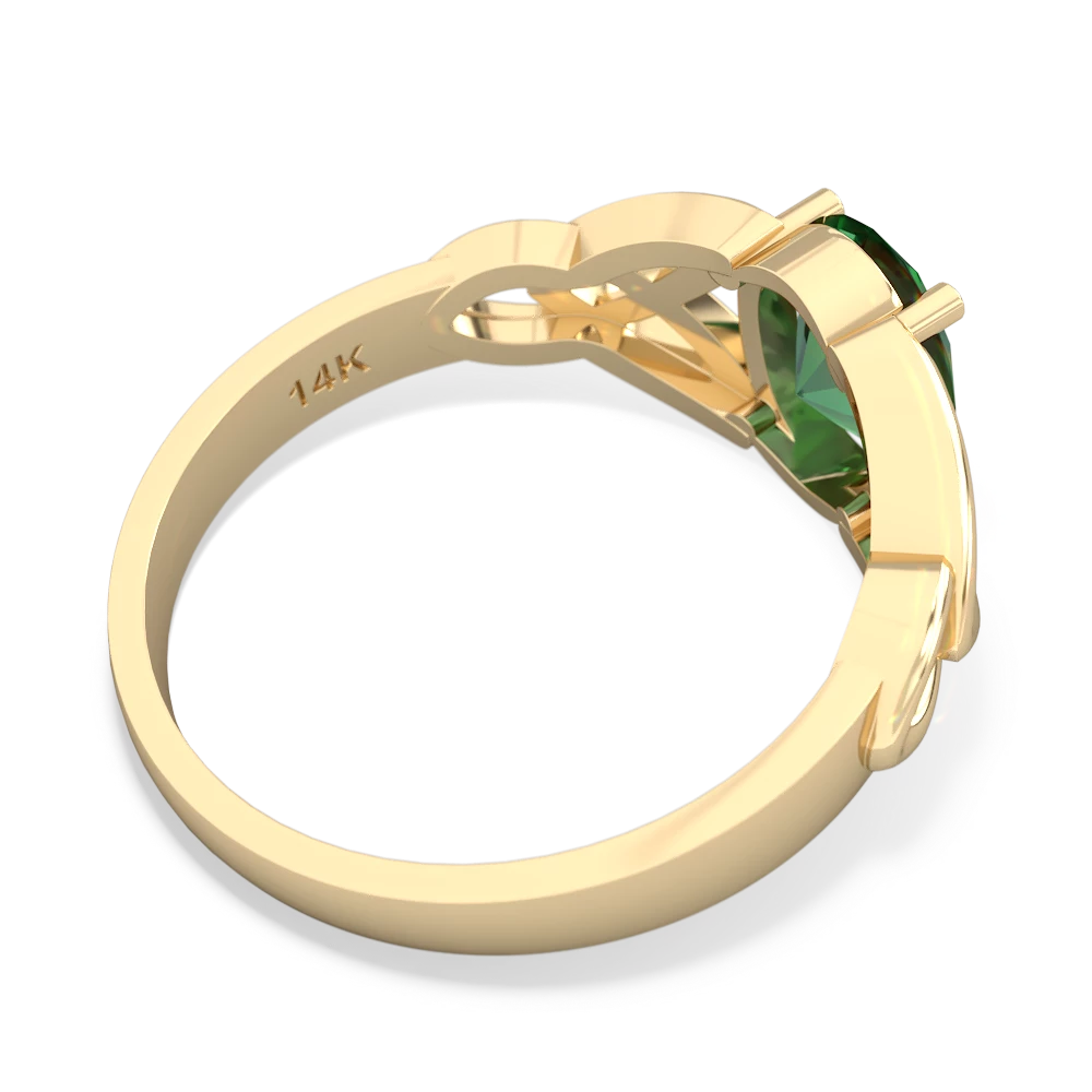 Lab Emerald Celtic Trinity Knot 14K Yellow Gold ring R2389