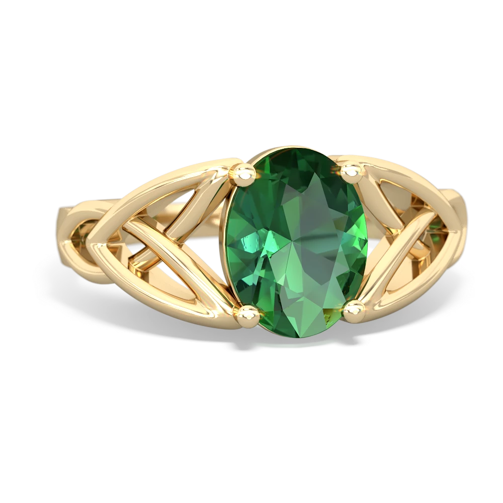 Lab Emerald Celtic Trinity Knot 14K Yellow Gold ring R2389