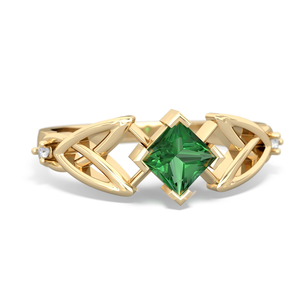 Lab Emerald Celtic Trinity Knot 14K Yellow Gold ring R3349