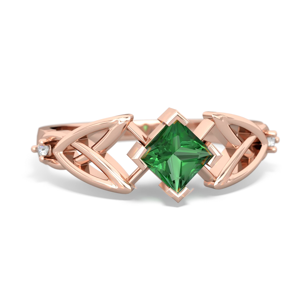 Lab Emerald Celtic Knot Princess 14K Rose Gold ring R3349