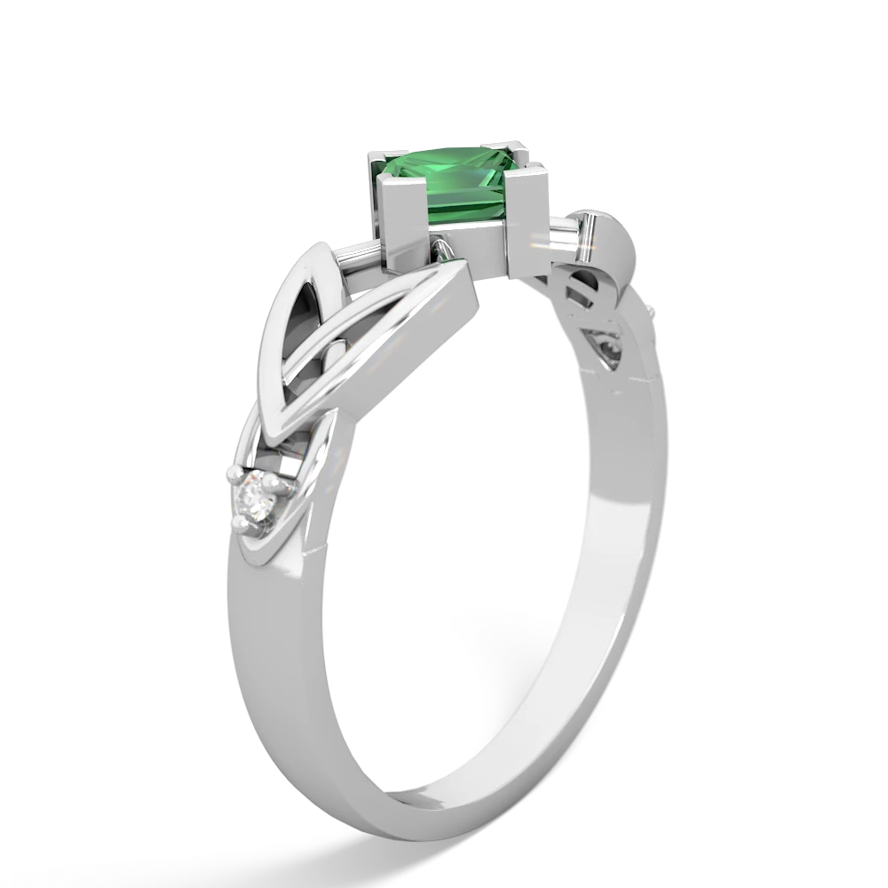 Lab Emerald Celtic Knot Princess 14K White Gold ring R3349