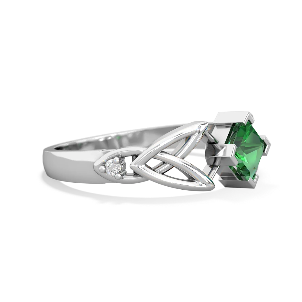 Lab Emerald Celtic Knot Princess 14K White Gold ring R3349