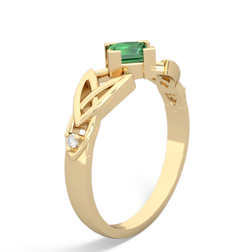 Lab Emerald Celtic Knot Princess 14K Yellow Gold ring R3349
