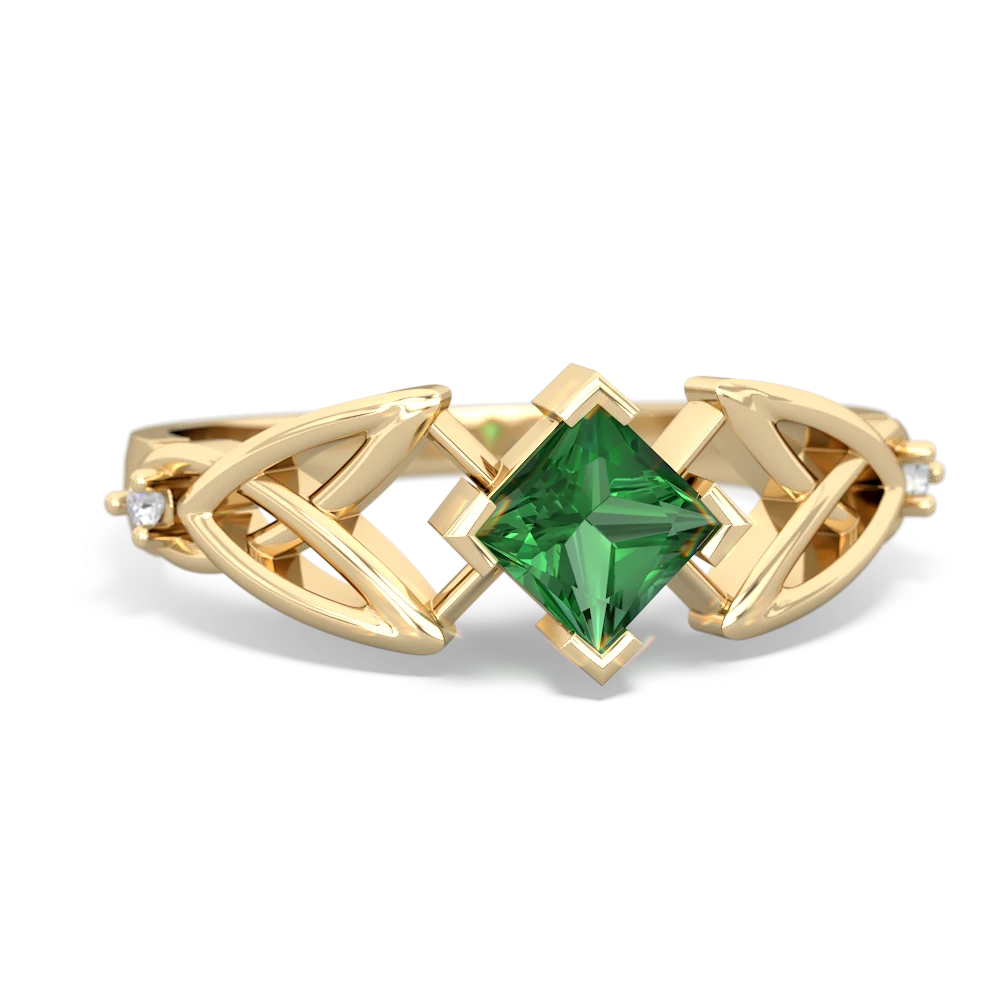 Lab Emerald Celtic Knot Princess 14K Yellow Gold ring R3349