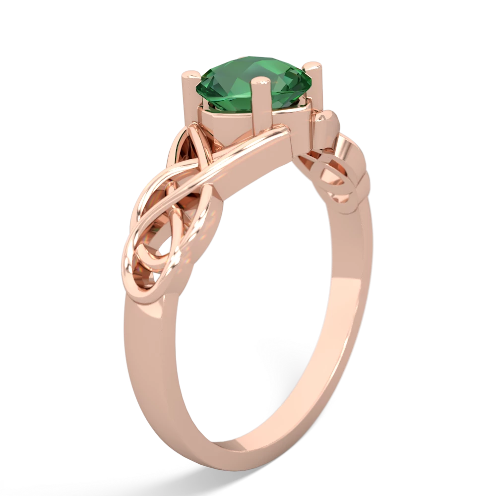 Lab Emerald Checkerboard Cushion Celtic Knot 14K Rose Gold ring R5000