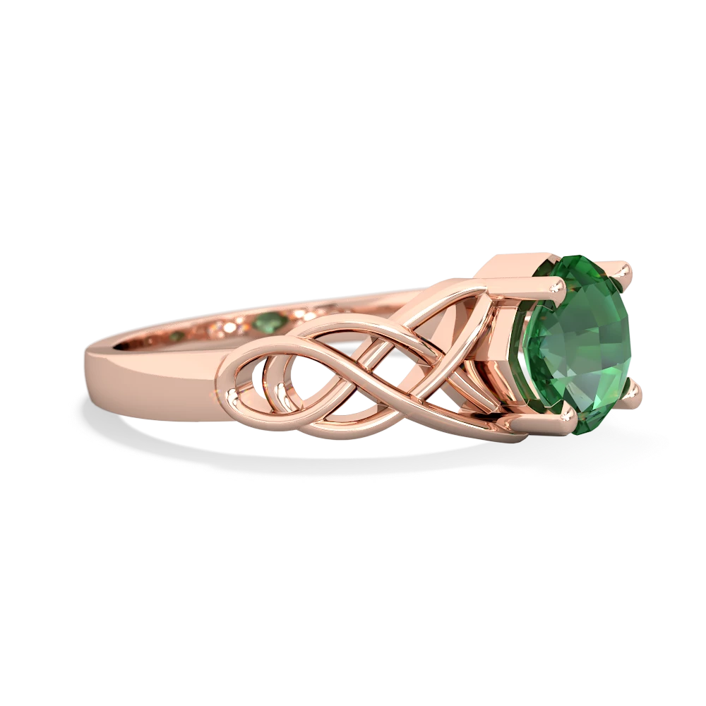 Lab Emerald Checkerboard Cushion Celtic Knot 14K Rose Gold ring R5000