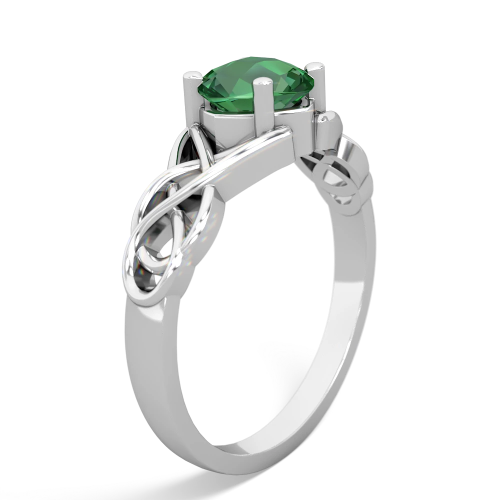 Lab Emerald Checkerboard Cushion Celtic Knot 14K White Gold ring R5000