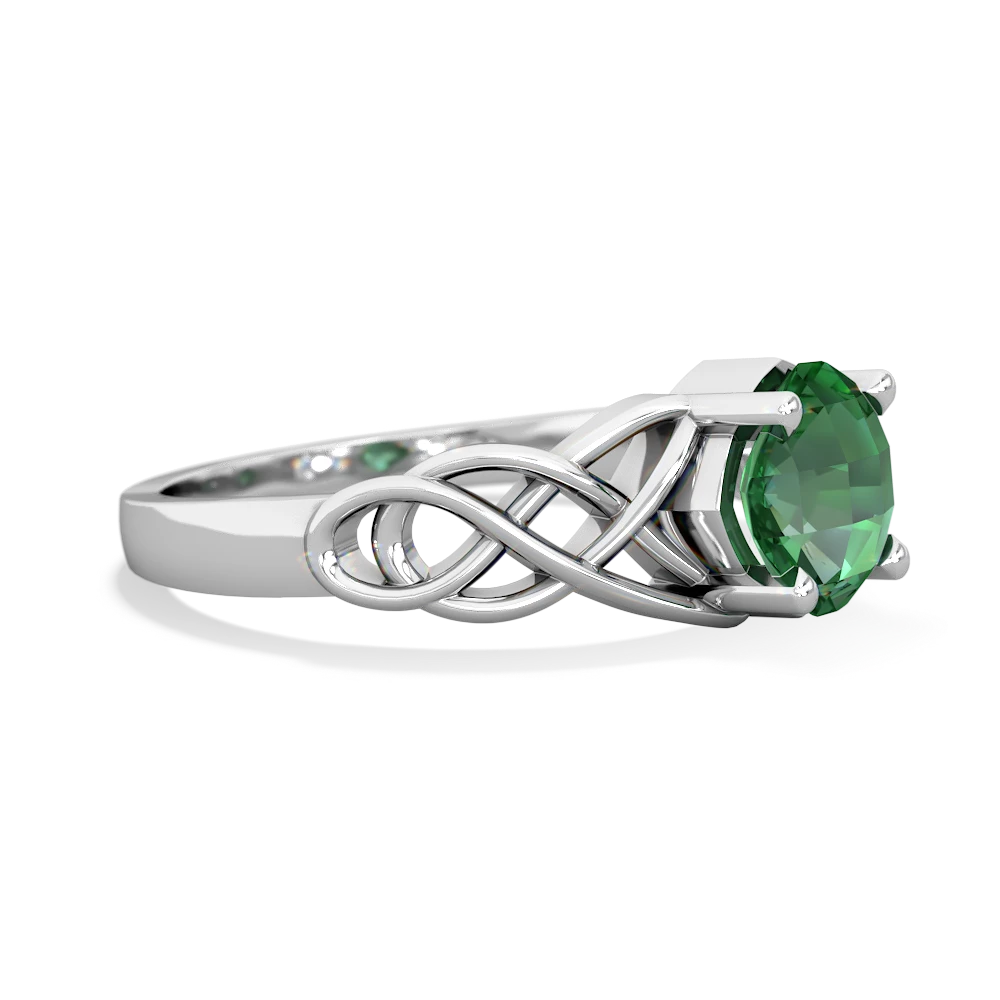 Lab Emerald Checkerboard Cushion Celtic Knot 14K White Gold ring R5000