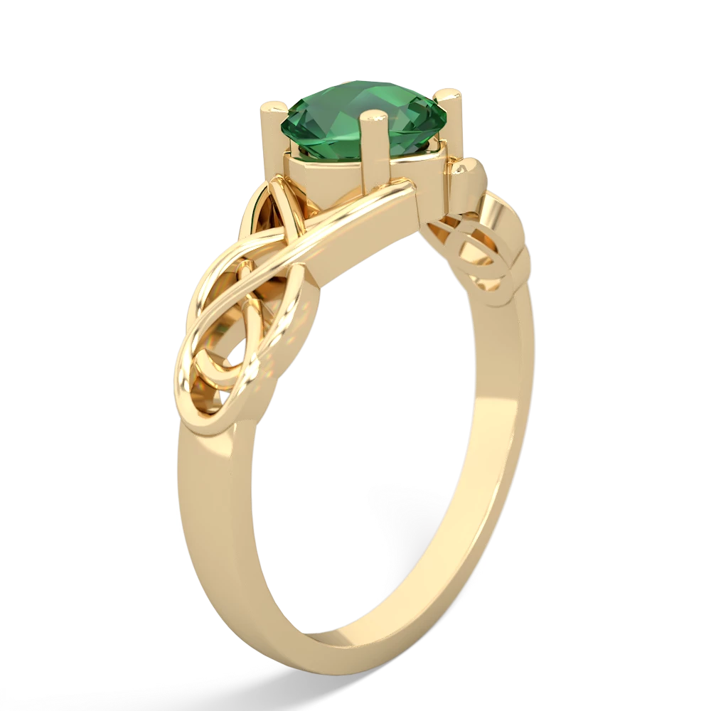 Lab Emerald Checkerboard Cushion Celtic Knot 14K Yellow Gold ring R5000
