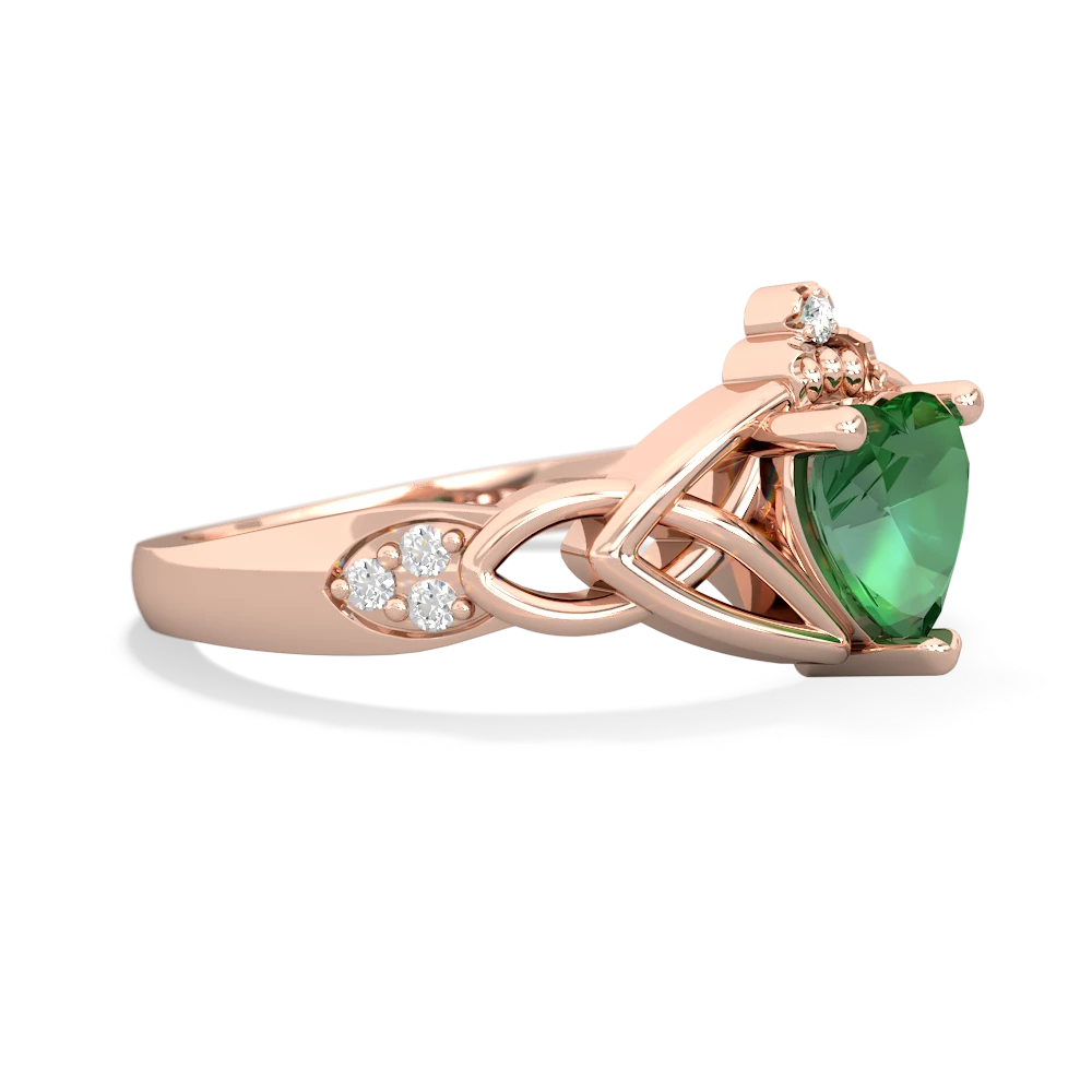 Lab Emerald Claddagh Celtic Knot Diamond 14K Rose Gold ring R5001