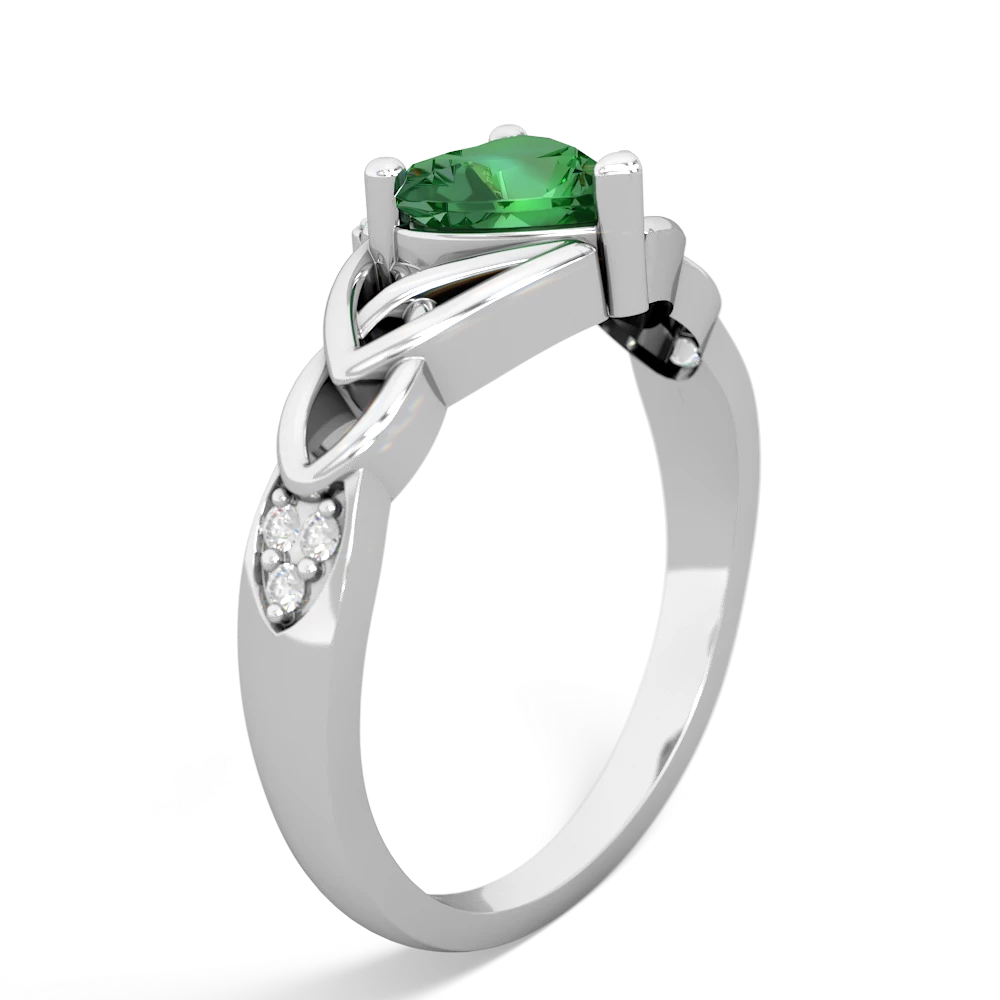 Lab Emerald Claddagh Celtic Knot Diamond 14K White Gold ring R5001