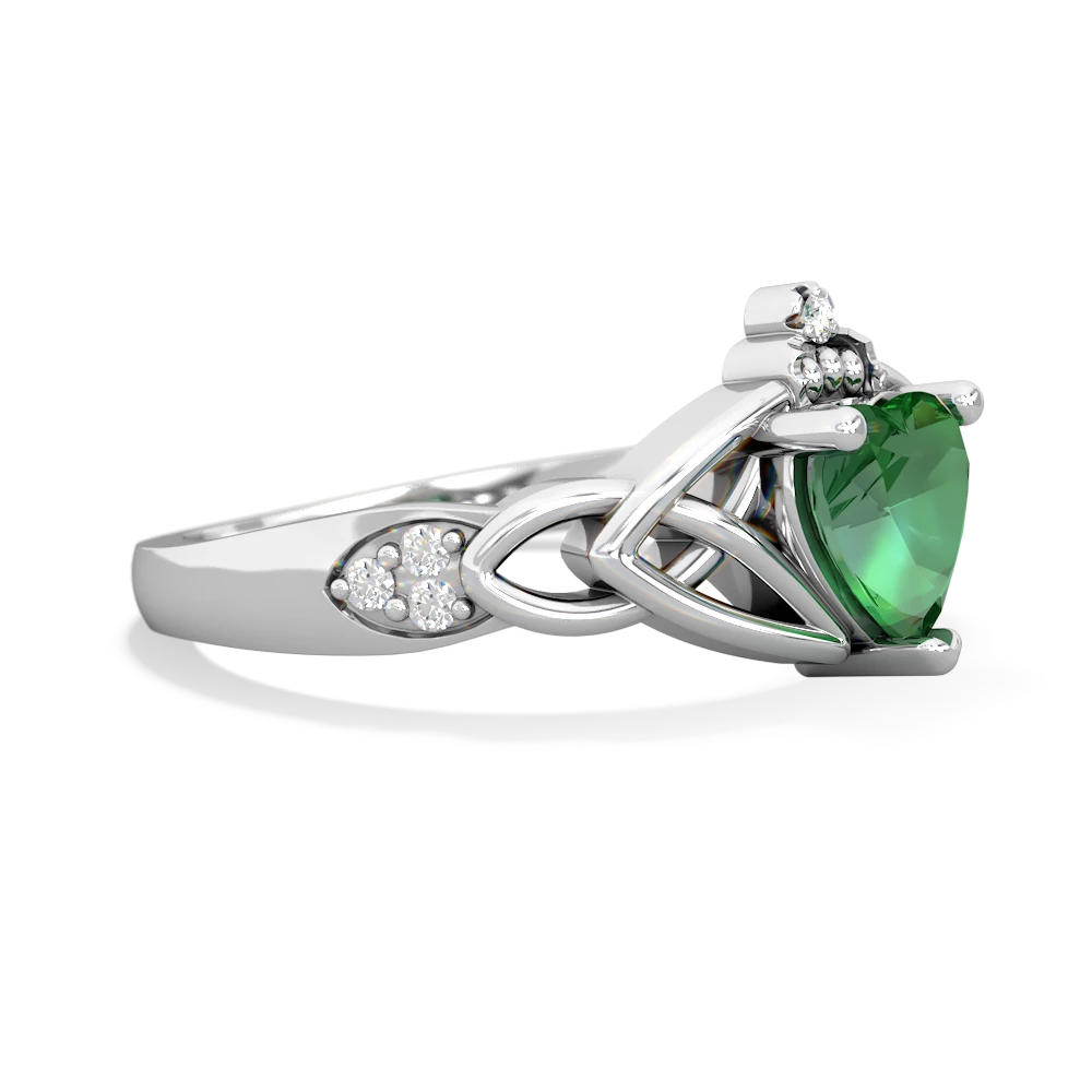 Lab Emerald Claddagh Celtic Knot Diamond 14K White Gold ring R5001