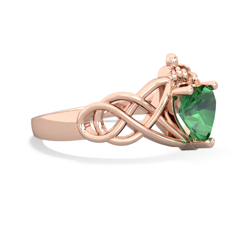 Lab Emerald Claddagh Celtic Knot 14K Rose Gold ring R2367