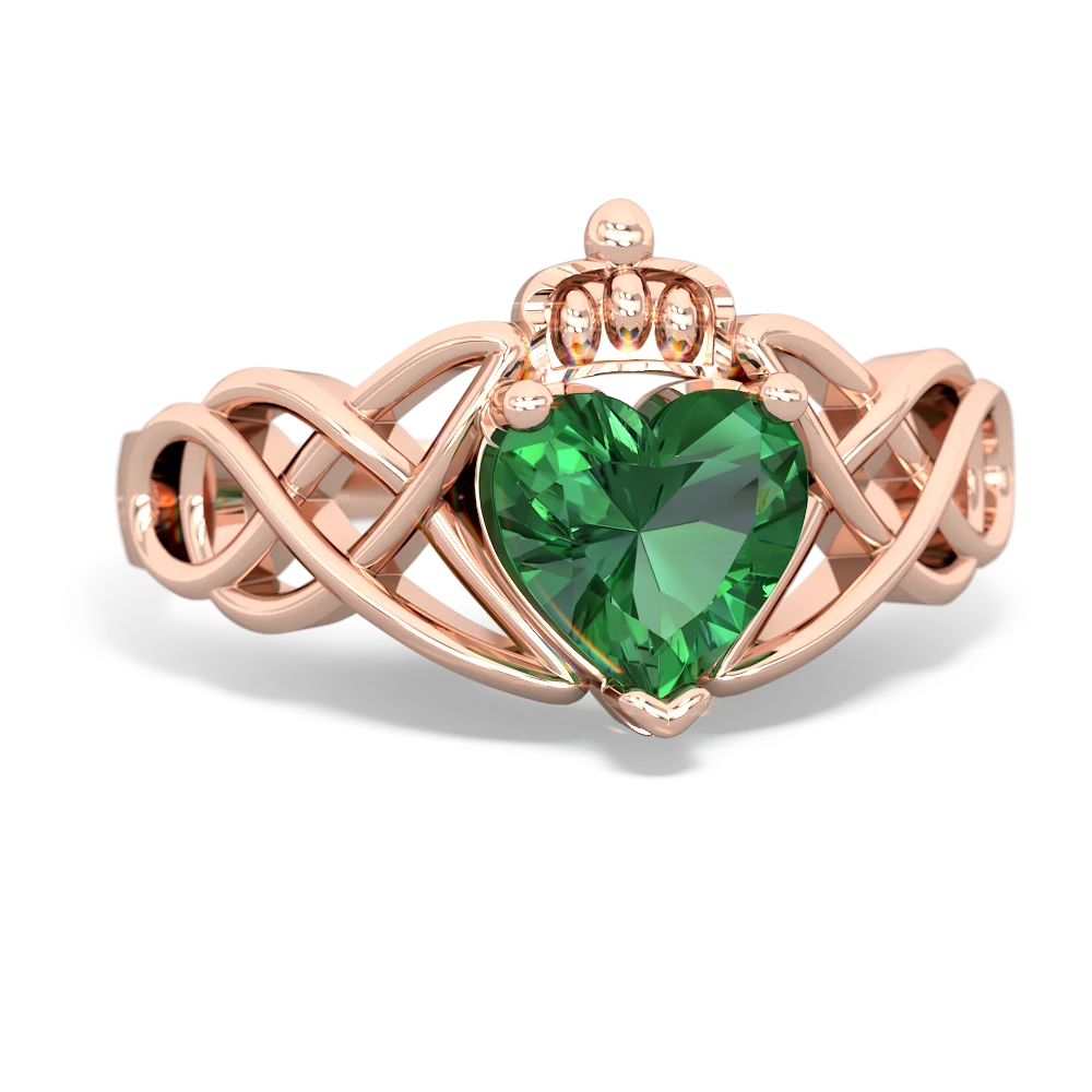 Lab Emerald Claddagh Celtic Knot 14K Rose Gold ring R2367