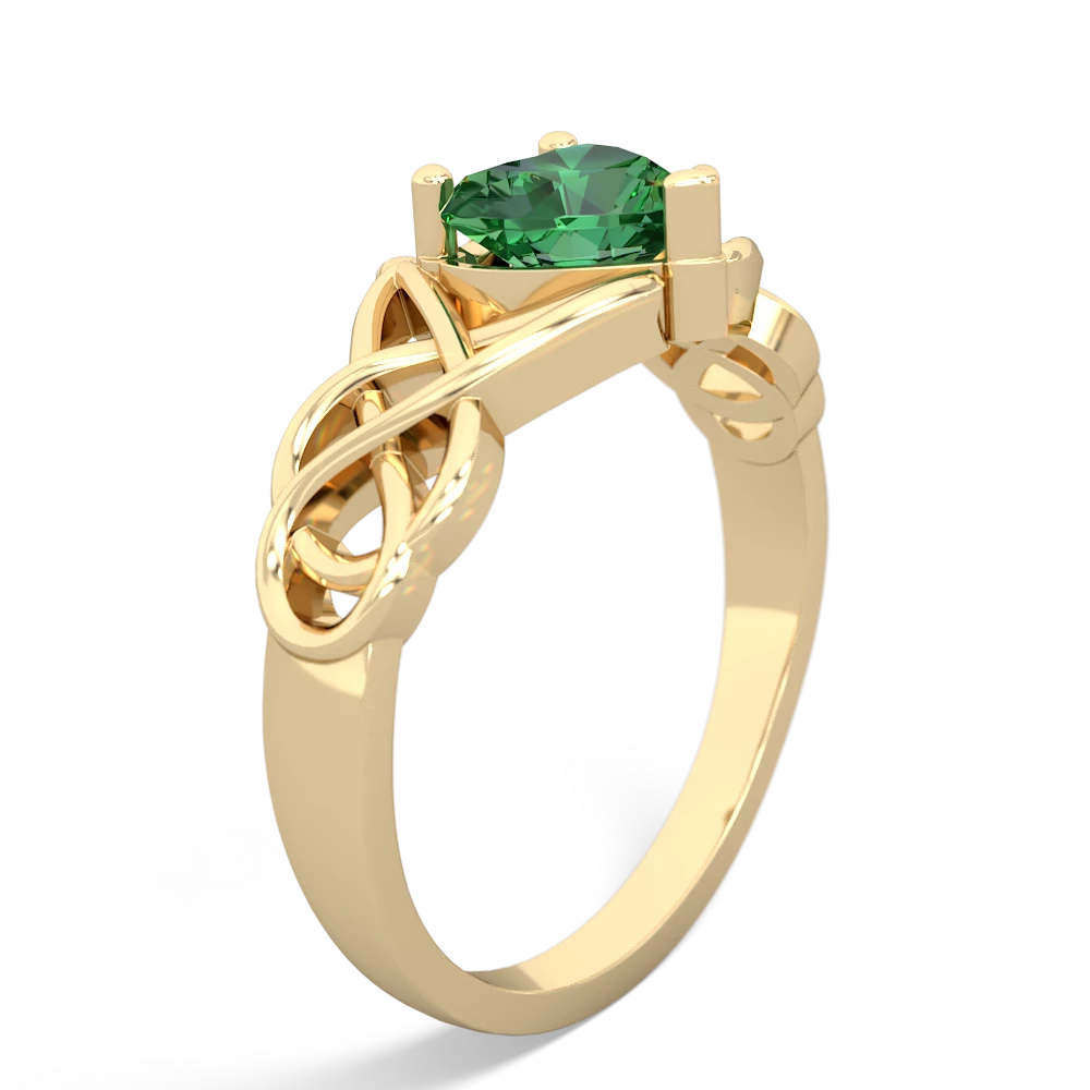 Lab Emerald Claddagh Celtic Knot 14K Yellow Gold ring R2367