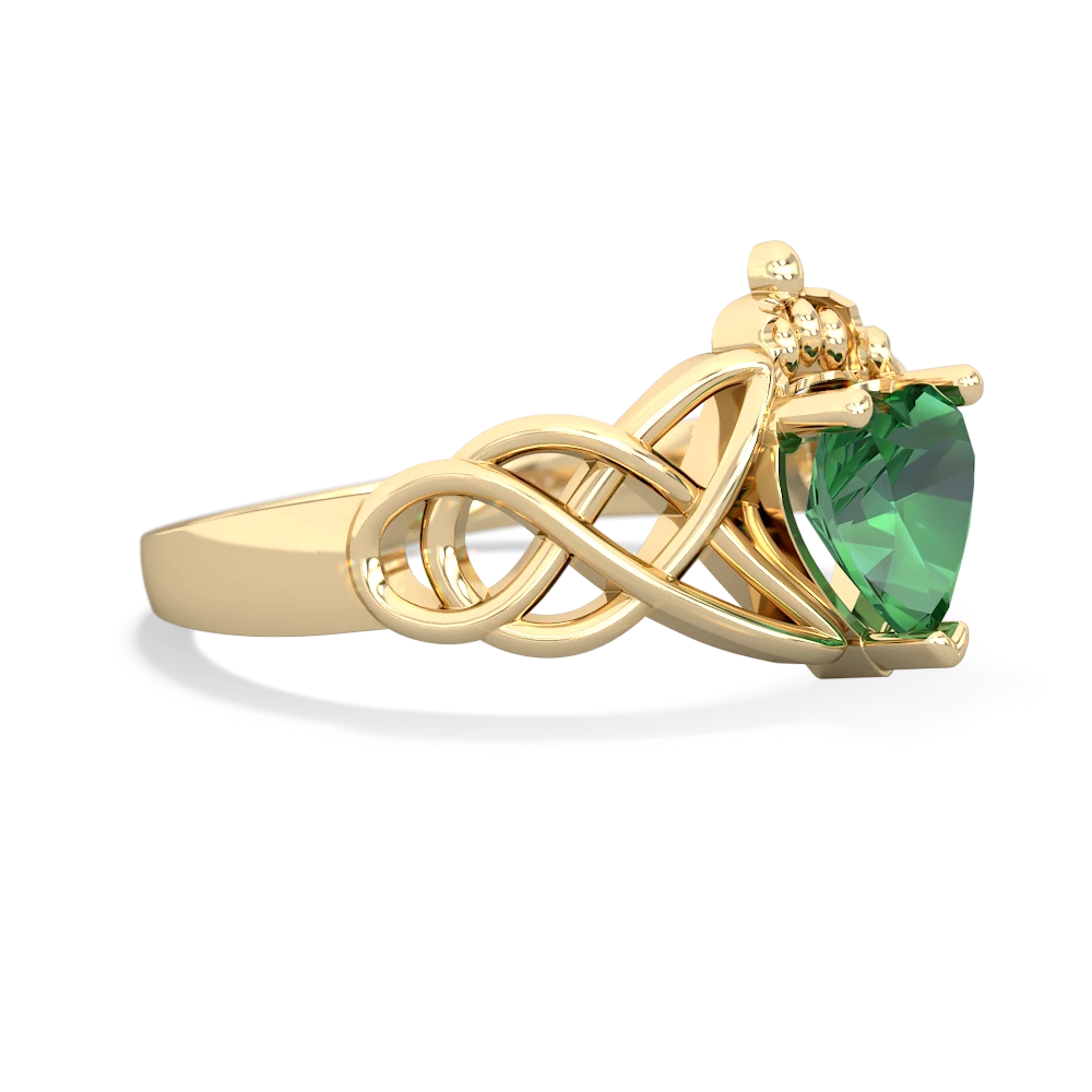 Lab Emerald Claddagh Celtic Knot 14K Yellow Gold ring R2367