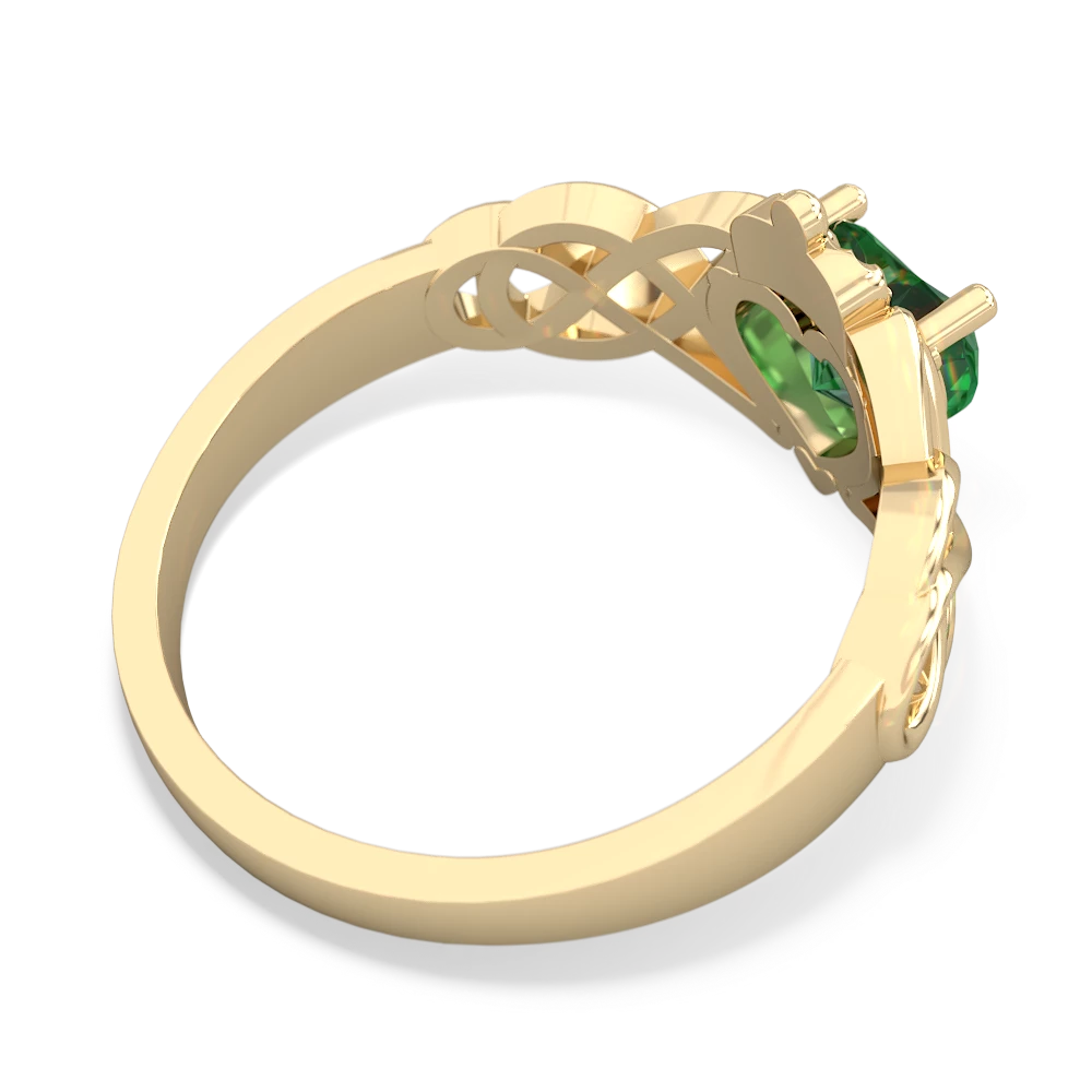 Lab Emerald Claddagh Celtic Knot 14K Yellow Gold ring R2367