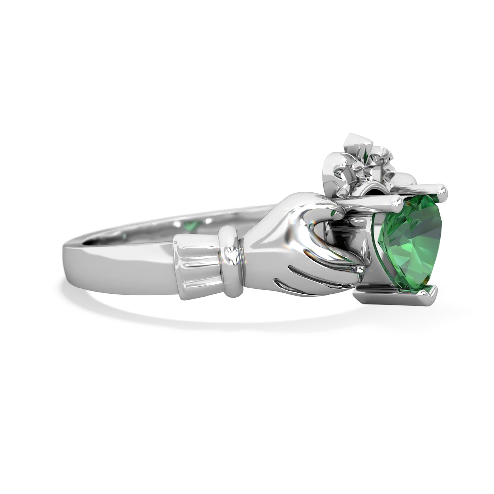 Lab Emerald Claddagh 14K White Gold ring R2370