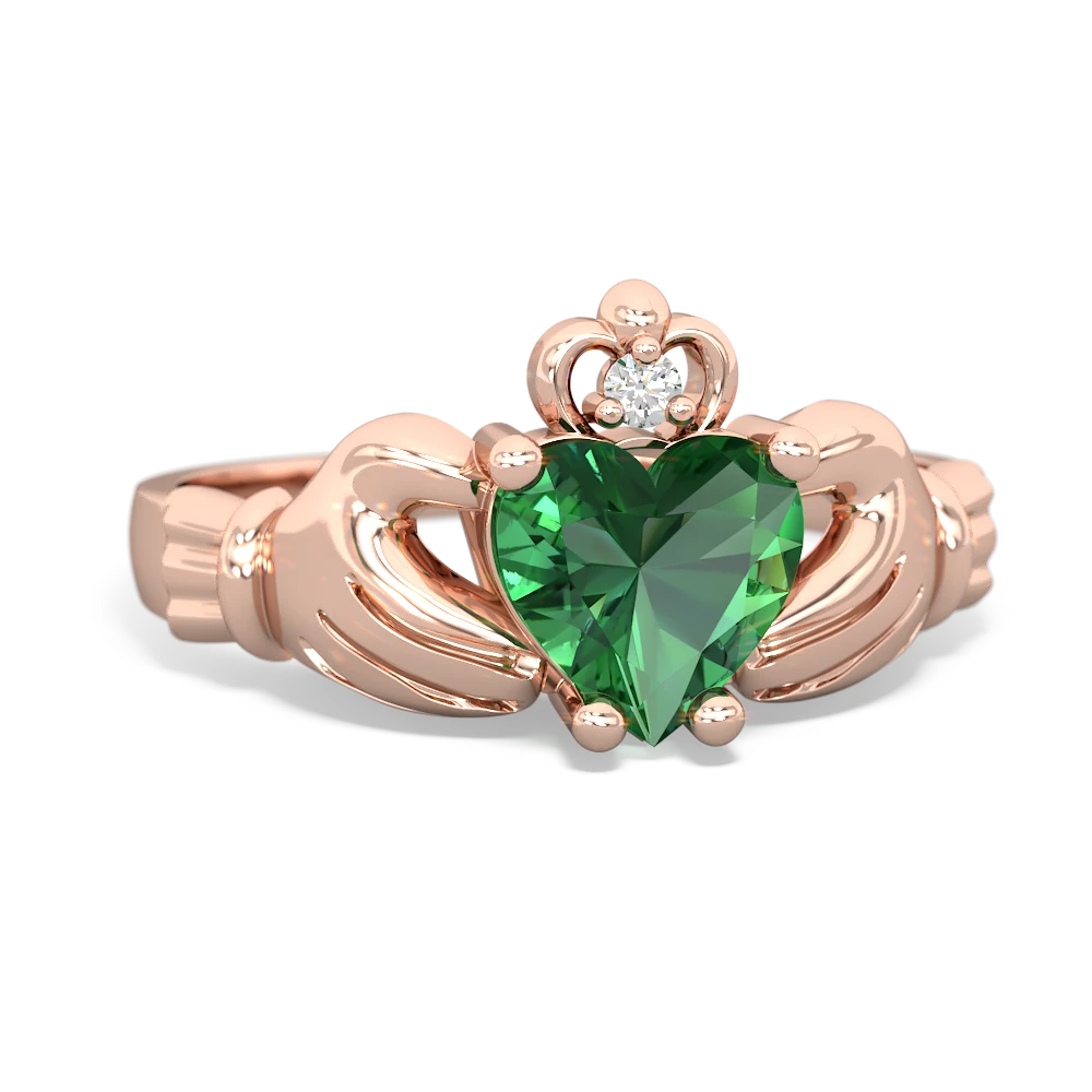 Lab Emerald Claddagh Diamond Crown 14K Rose Gold ring R2372