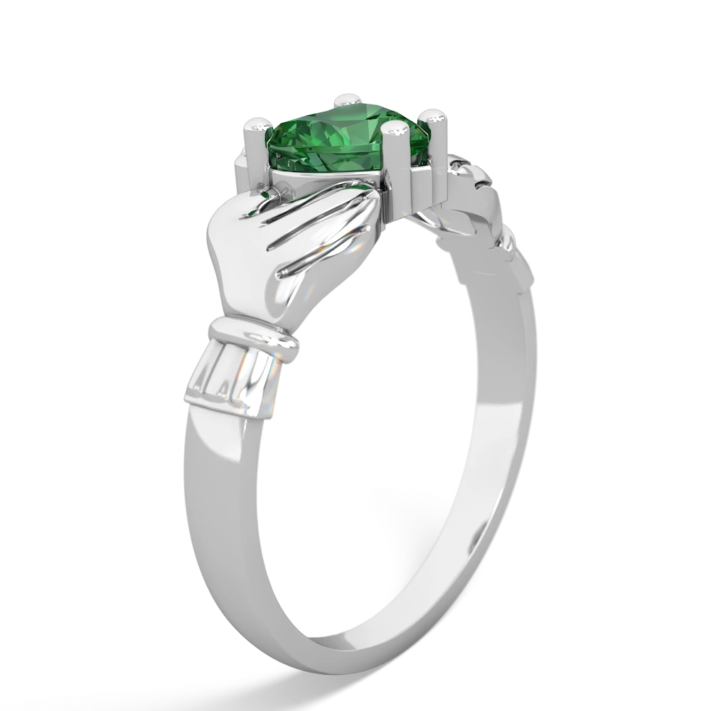 Lab Emerald Claddagh Diamond Crown 14K White Gold ring R2372