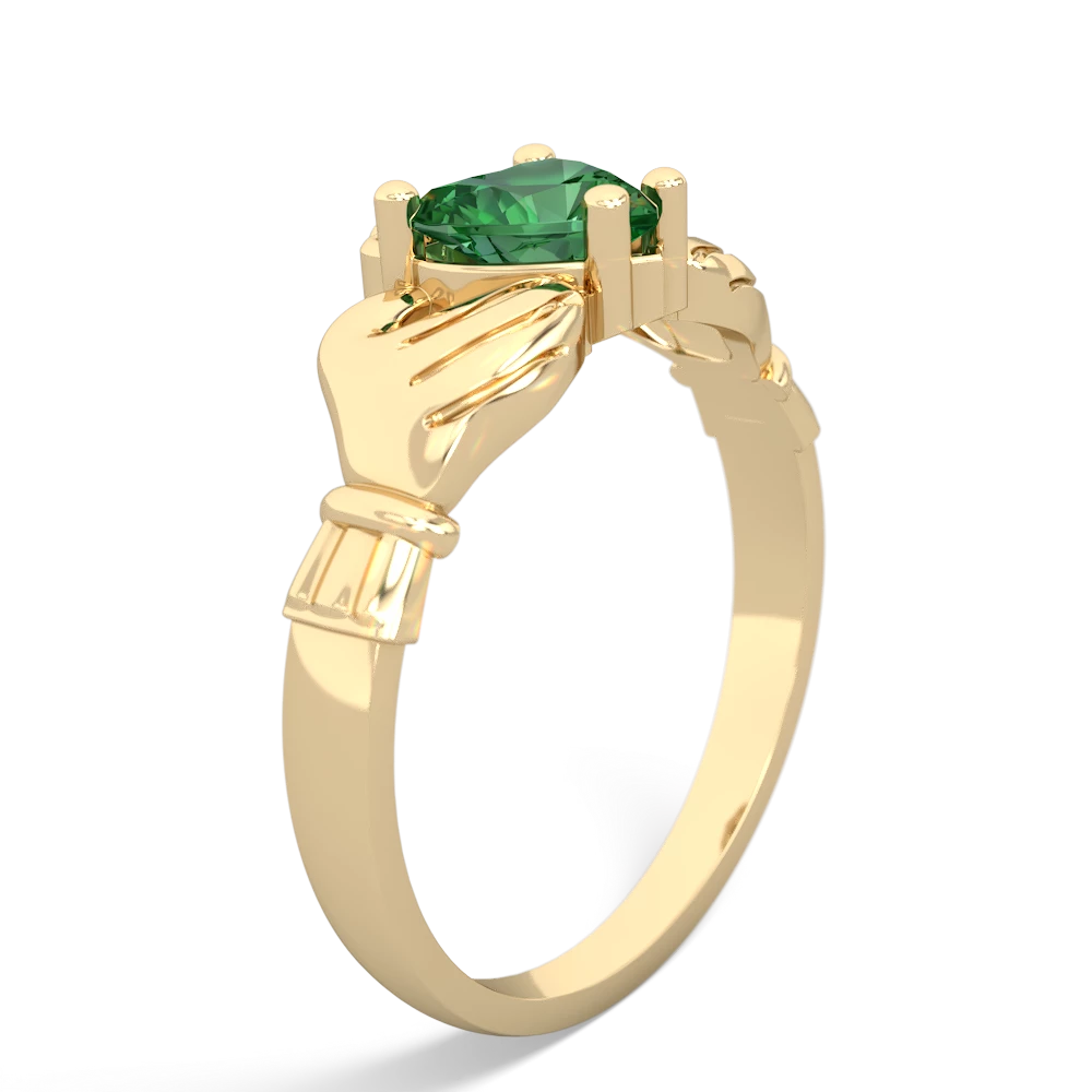 Lab Emerald Claddagh Diamond Crown 14K Yellow Gold ring R2372