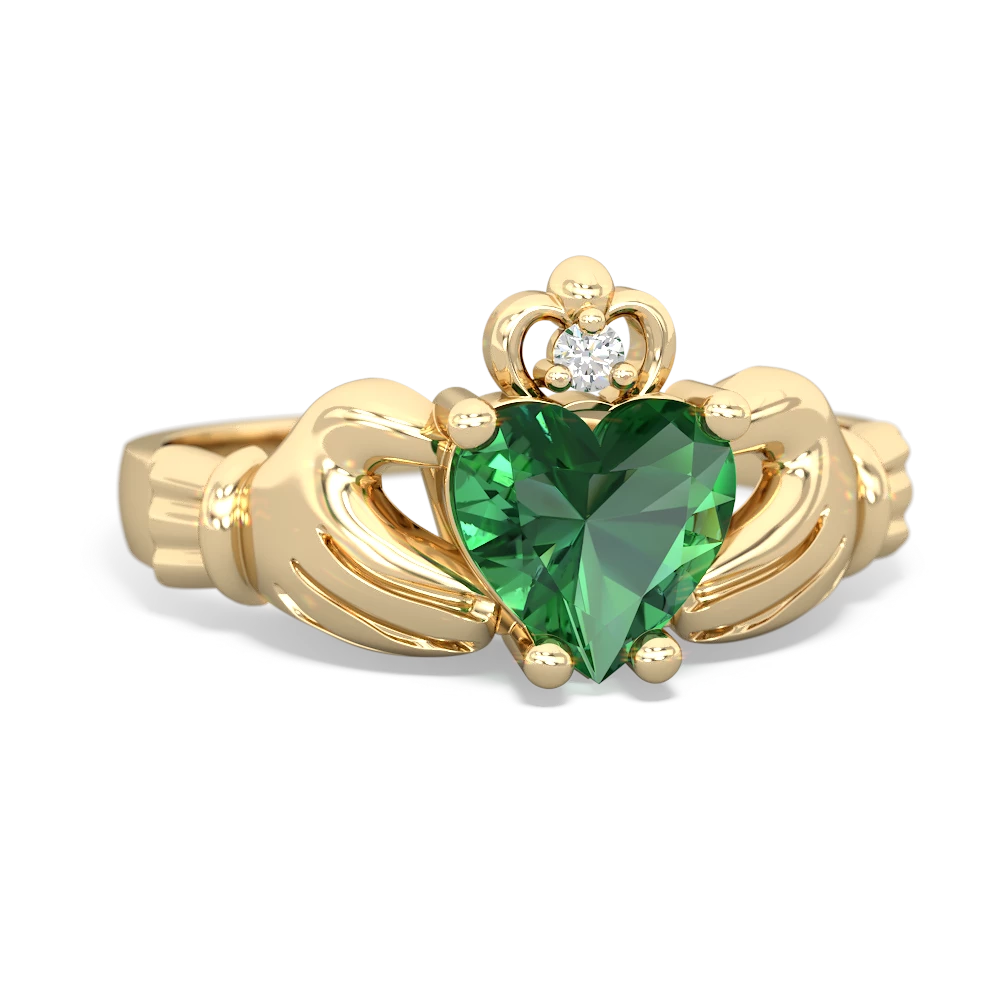 Lab Emerald Claddagh Diamond Crown 14K Yellow Gold ring R2372