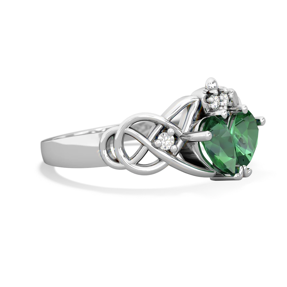 Lab Emerald 'One Heart' Celtic Knot Claddagh 14K White Gold ring R5322