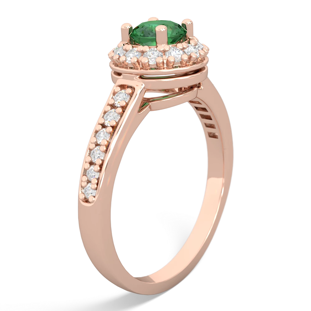 Lab Emerald Diamond Halo 14K Rose Gold ring R5370