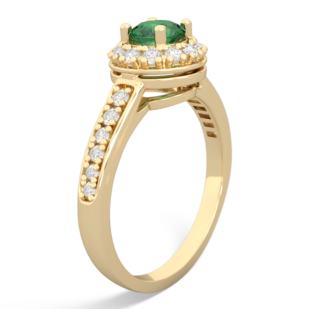 Lab Emerald Diamond Halo 14K Yellow Gold ring R5370