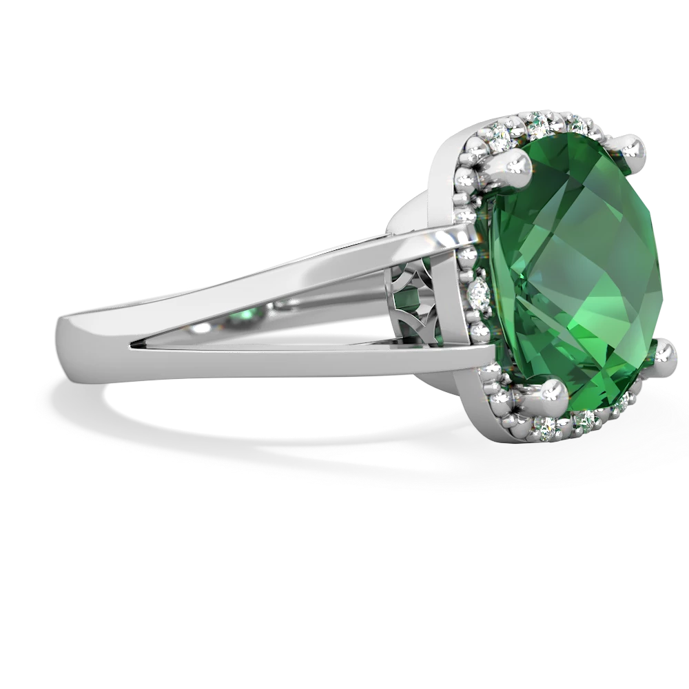 Lab Emerald Art Deco Cocktail 14K White Gold ring R2498