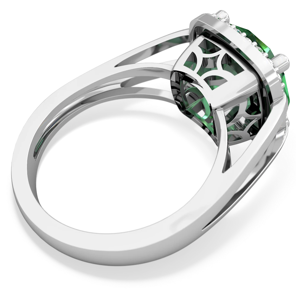 Lab Emerald Art Deco Cocktail 14K White Gold ring R2498