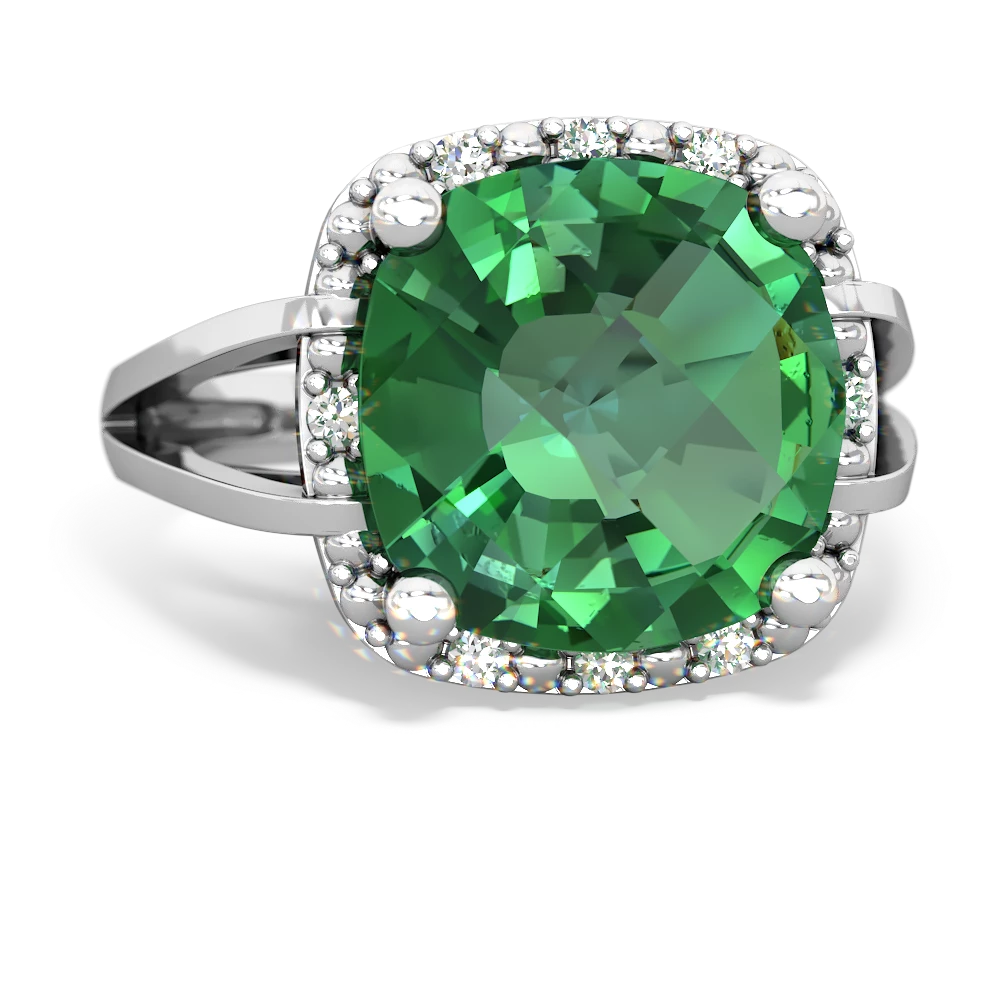 Lab Emerald Art Deco Cocktail 14K White Gold ring R2498