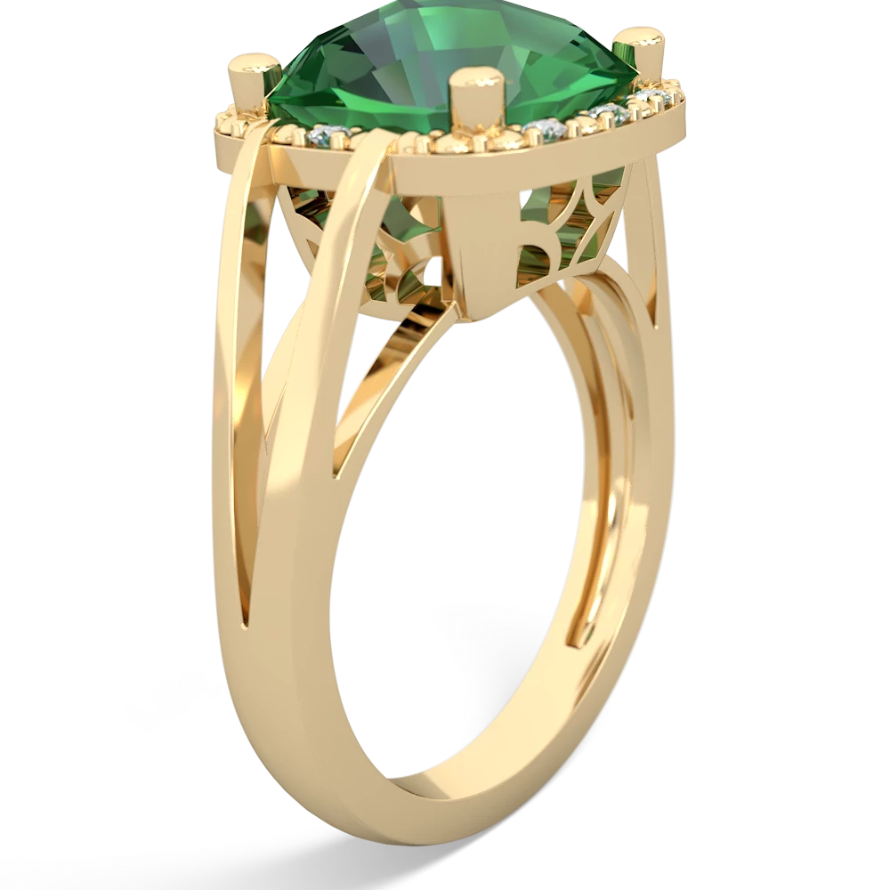 Lab Emerald Art Deco Cocktail 14K Yellow Gold ring R2498