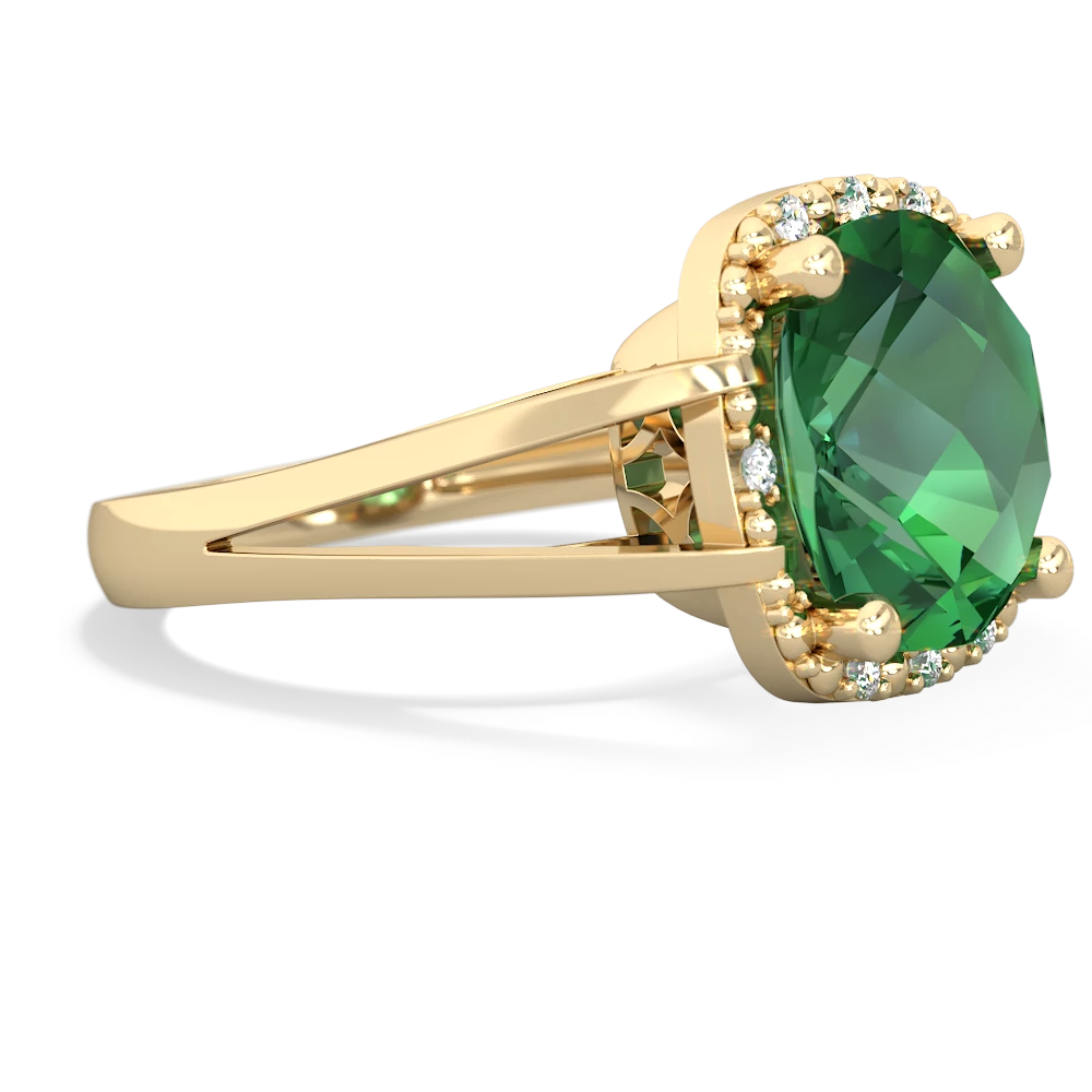 Lab Emerald Art Deco Cocktail 14K Yellow Gold ring R2498