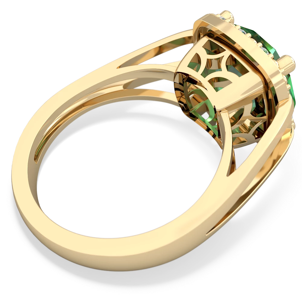 Lab Emerald Art Deco Cocktail 14K Yellow Gold ring R2498