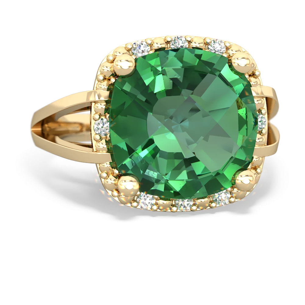 Lab Emerald Art Deco Cocktail 14K Yellow Gold ring R2498