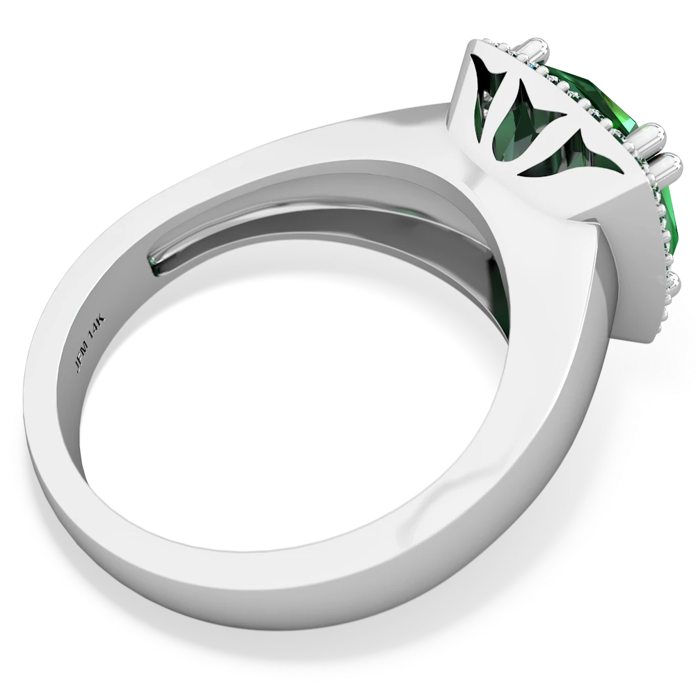 Lab Emerald Halo Cocktail 14K White Gold ring R2544