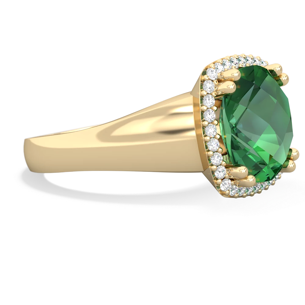 Lab Emerald Halo Cocktail 14K Yellow Gold ring R2544
