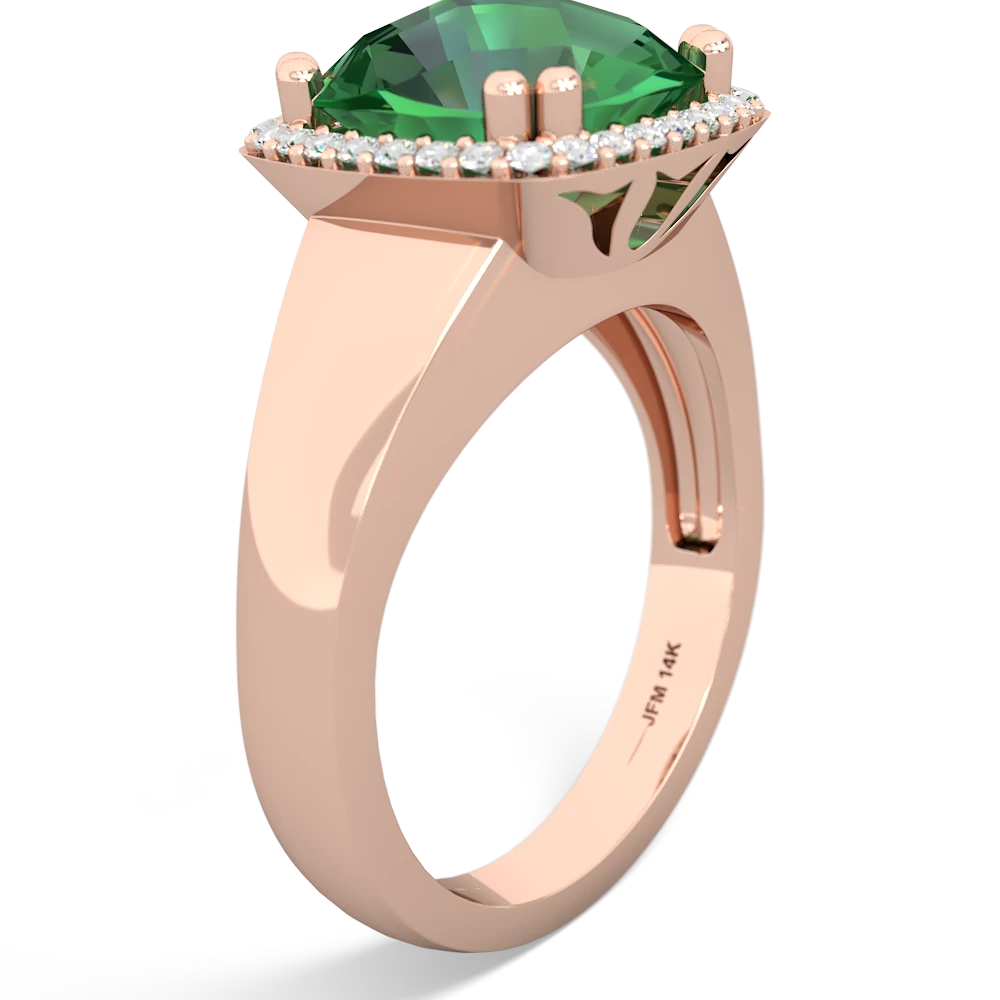 Lab Emerald Halo Cocktail 14K Rose Gold ring R2544