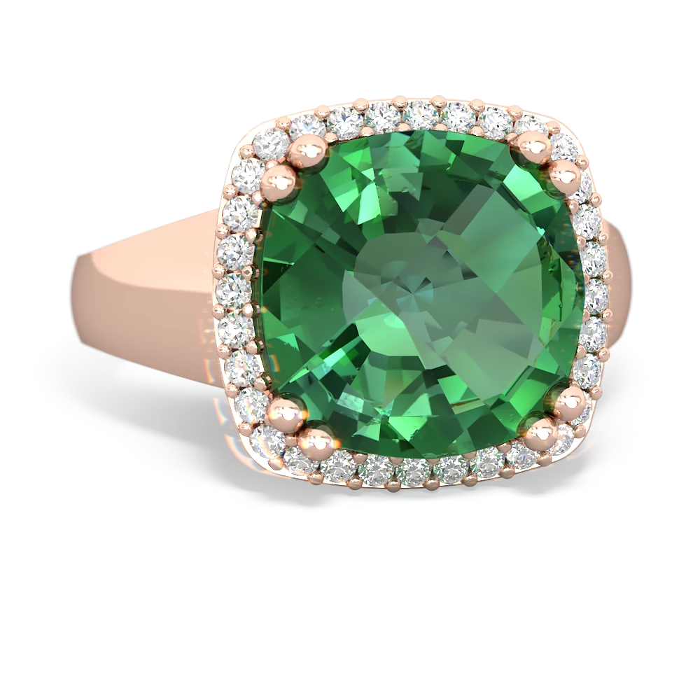 Lab Emerald Halo Cocktail 14K Rose Gold ring R2544