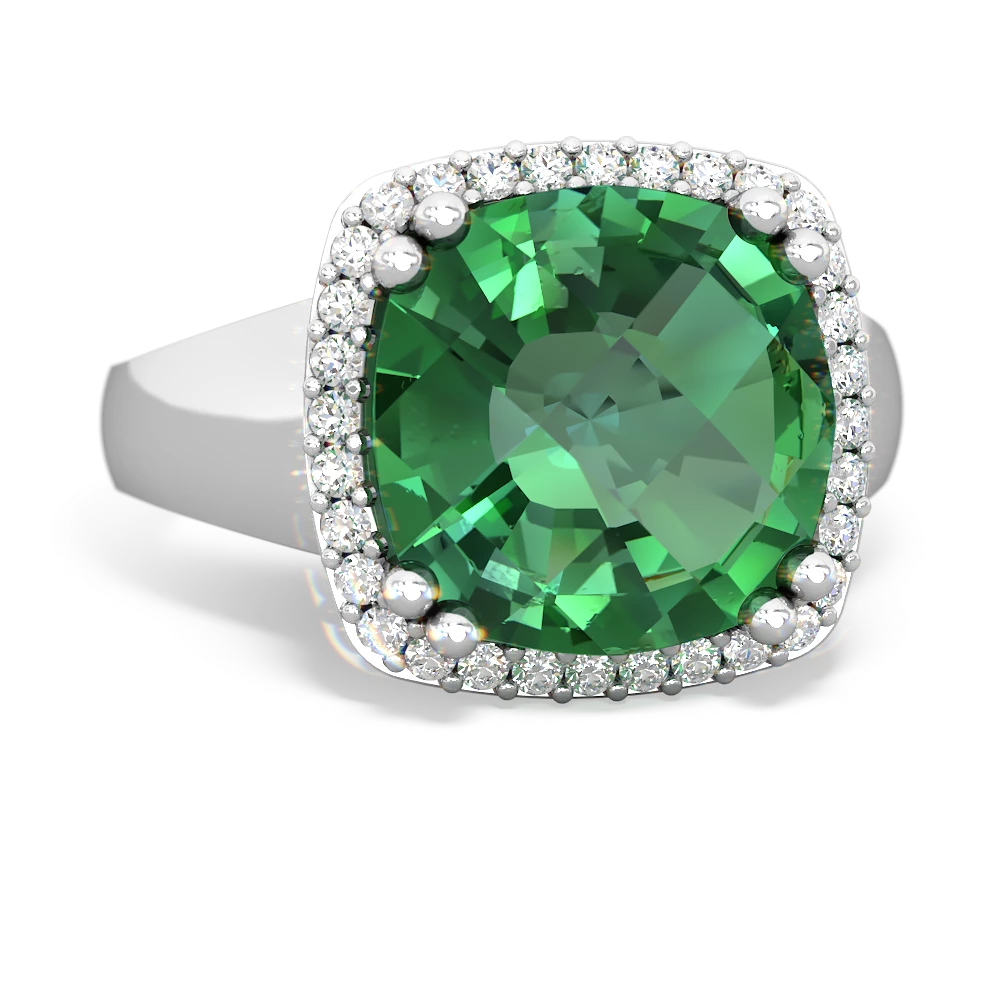 Lab Emerald Halo Cocktail 14K White Gold ring R2544