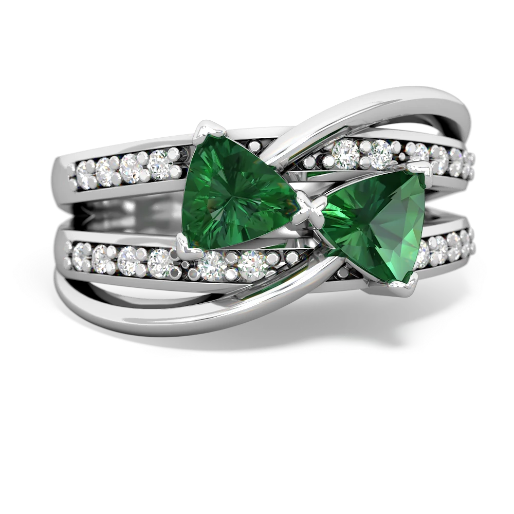 Lab Emerald Bowtie 14K White Gold ring R2360