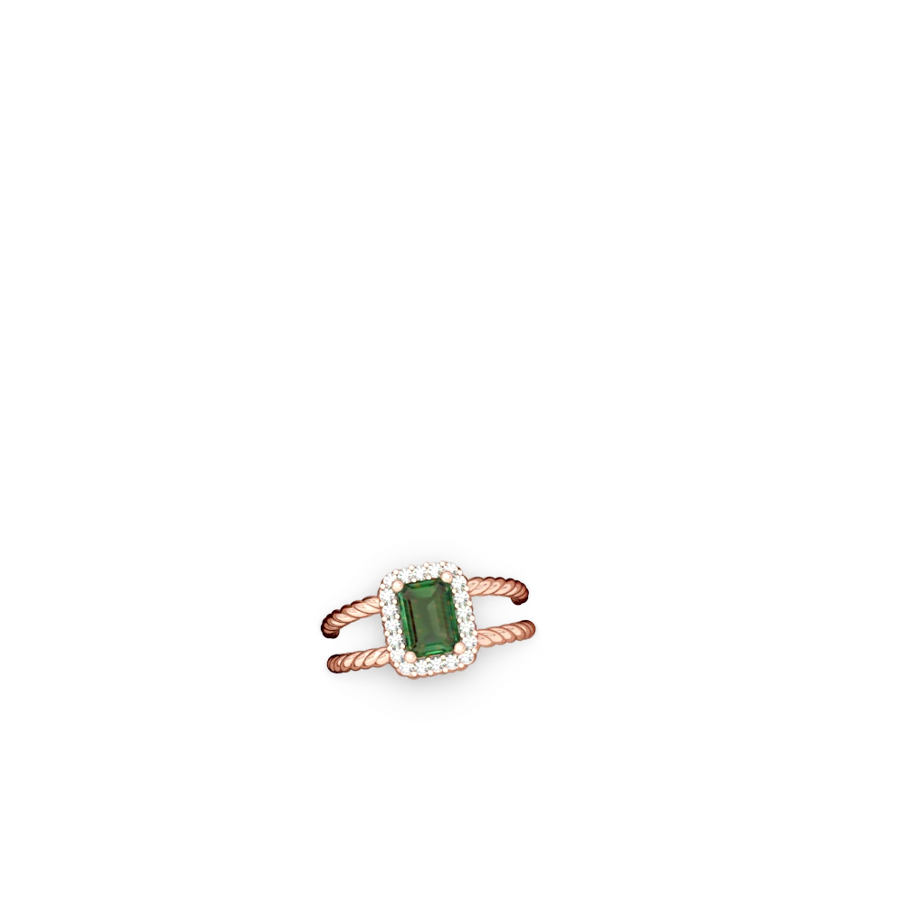 Lab Emerald Rope Split Band 14K Rose Gold ring R2628