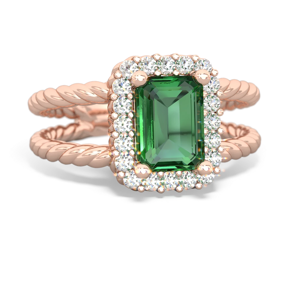 Lab Emerald Rope Split Band 14K Rose Gold ring R2628