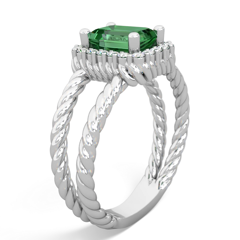 Lab Emerald Rope Split Band 14K White Gold ring R2628