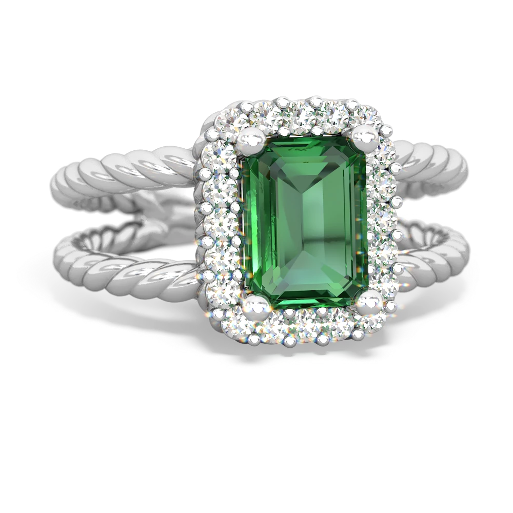 Lab Emerald Rope Split Band 14K White Gold ring R2628