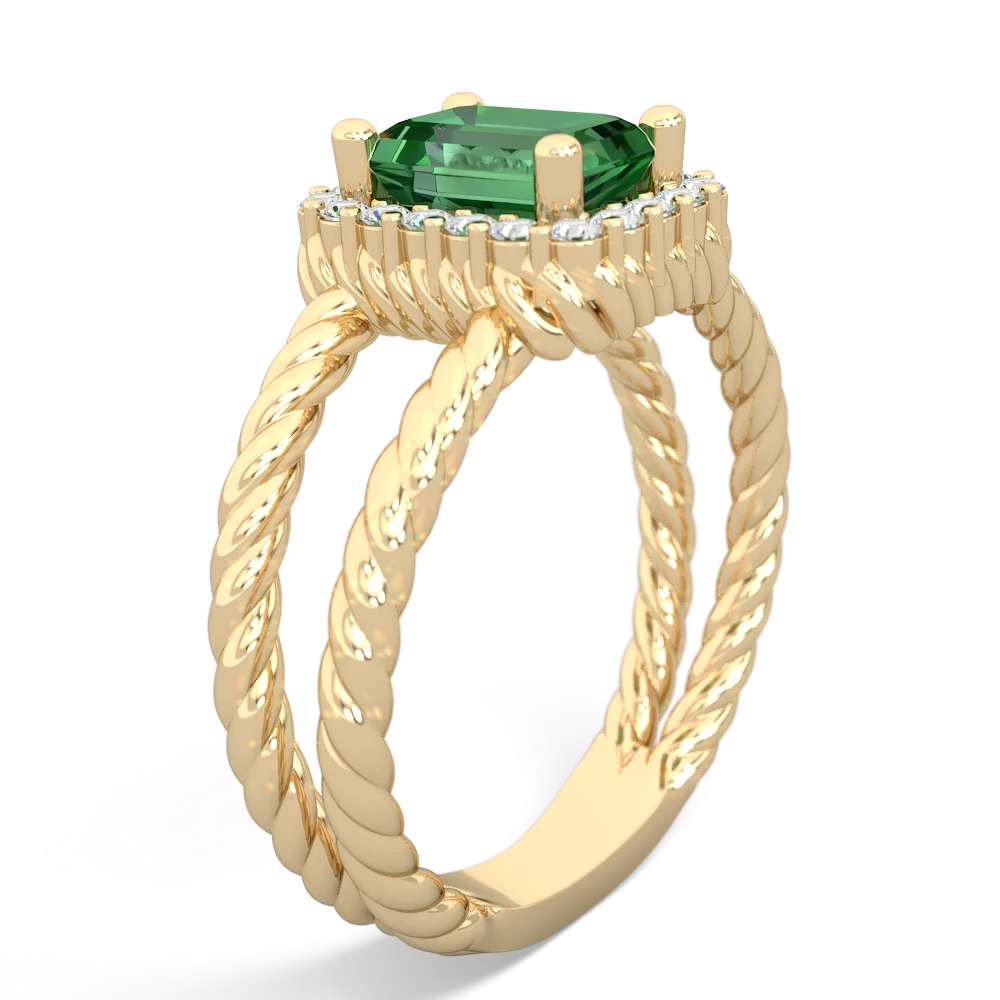 Lab Emerald Rope Split Band 14K Yellow Gold ring R2628