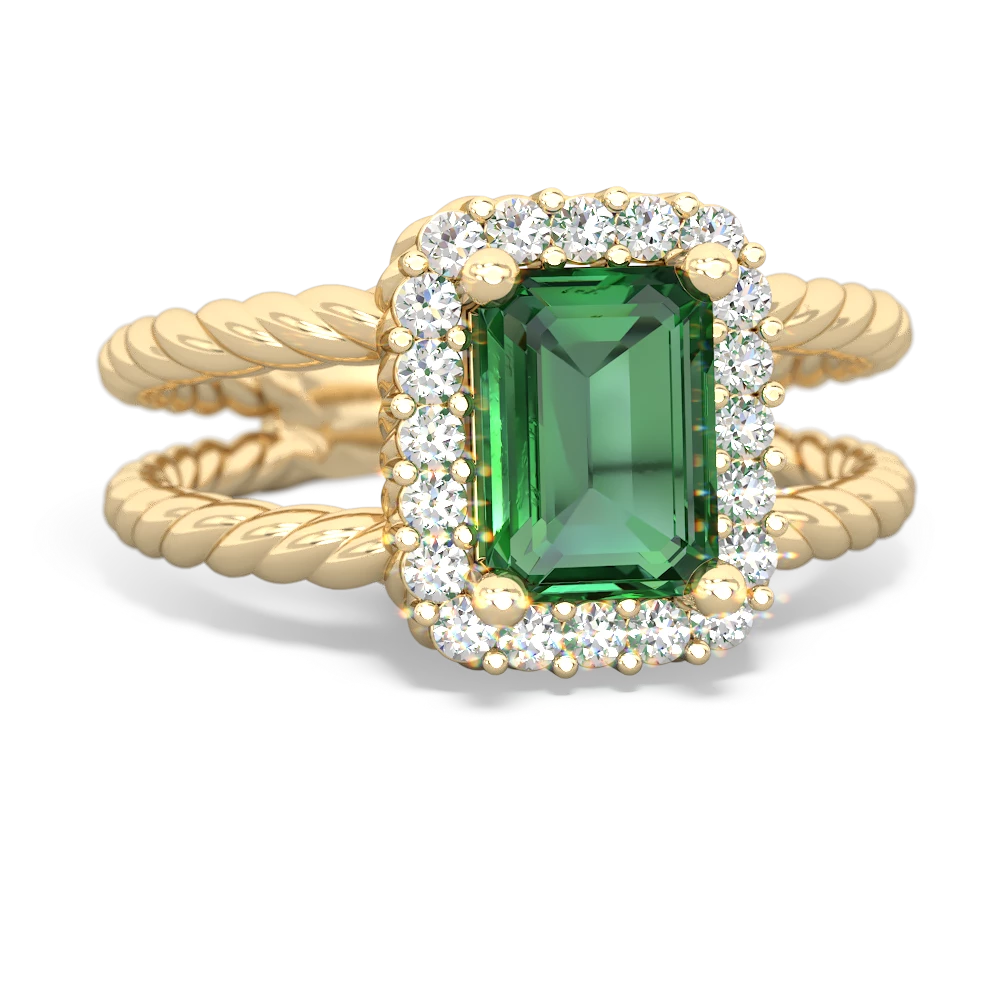 Lab Emerald Rope Split Band 14K Yellow Gold ring R2628