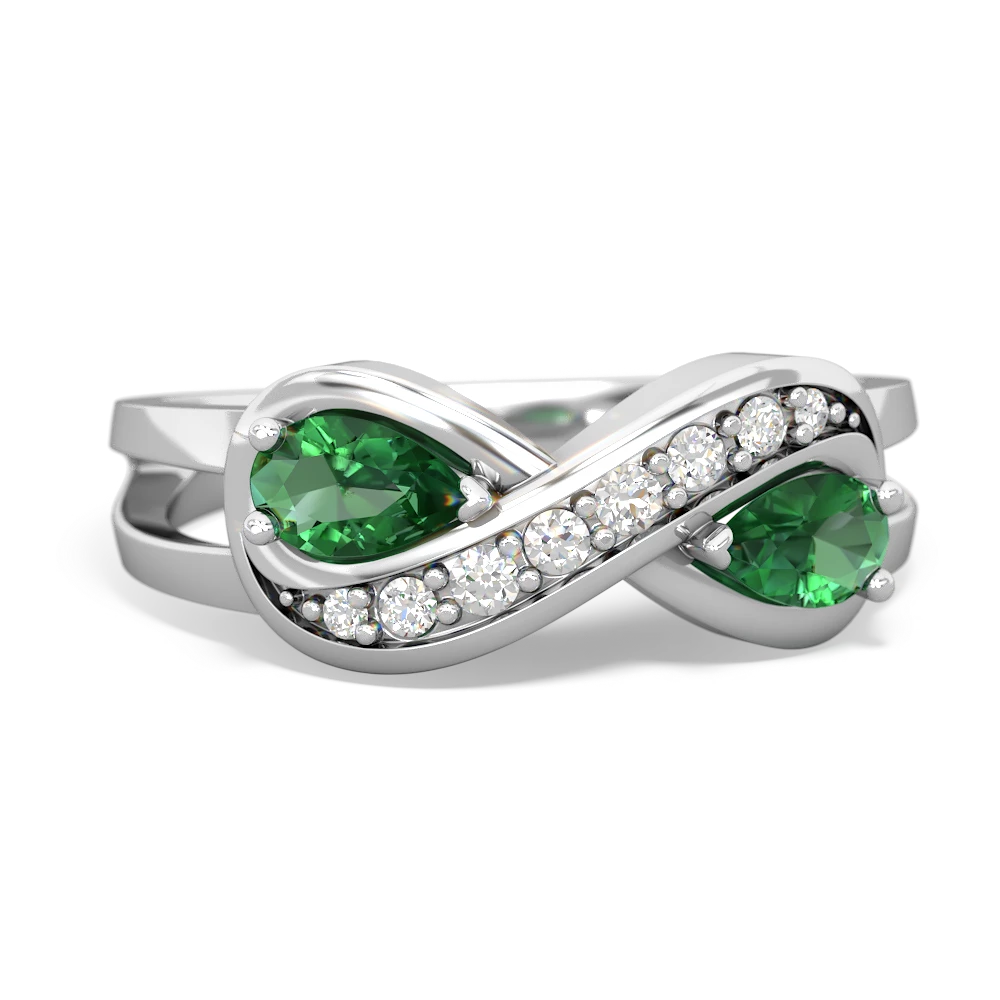 Lab Emerald Diamond Infinity 14K White Gold ring R5390