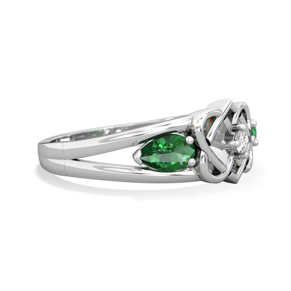 Lab Emerald Hearts Intertwined 14K White Gold ring R5880